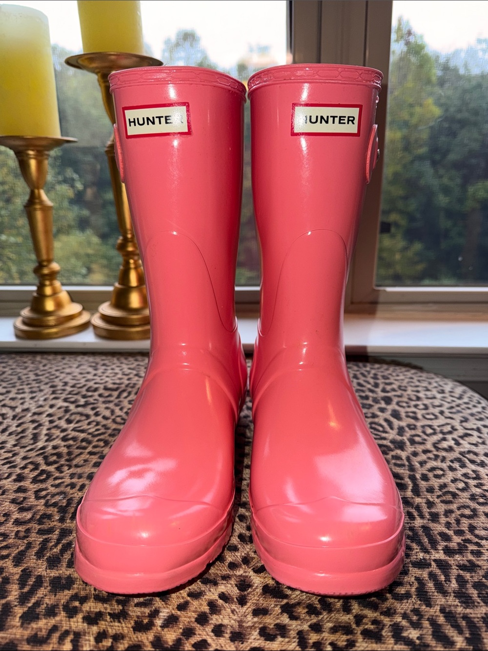 Hunter Women's Bright Pink Gloss Short Rain Boots 8